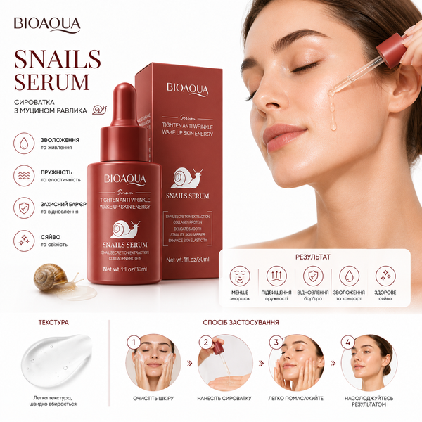 Сироватка BIOAQUA Snails Serum з муцином равлика та колагеном 000113 фото